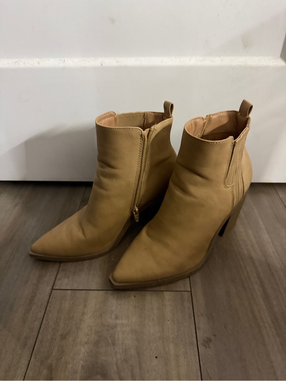 Women's Tan Pointed-Toe Ankle Booties